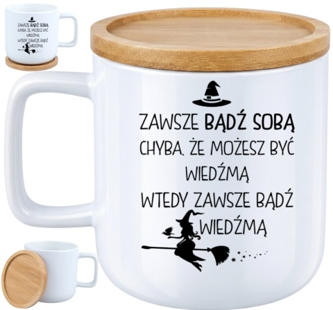Kubek DUŻY z bambusową podstawką Prezent Dzień Kobiet dla Dziewczyny Żony