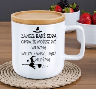 Kubek DUŻY z bambusową podstawką Prezent Dzień Kobiet dla Dziewczyny Żony
