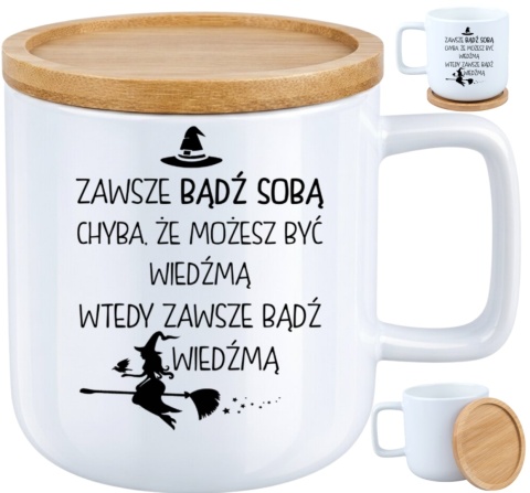Kubek DUŻY z bambusową podstawką Prezent Dzień Kobiet dla Dziewczyny Żony