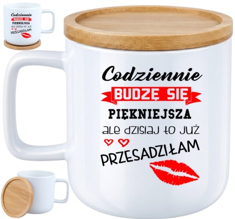 Kubek DUŻY z bambusową podstawką Prezent Dzień Kobiet dla Dziewczyny Żony