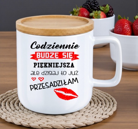 Kubek DUŻY z bambusową podstawką Prezent Dzień Kobiet dla Dziewczyny Żony