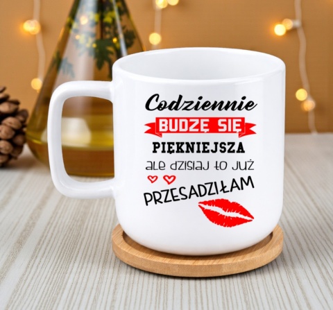 Kubek DUŻY z bambusową podstawką Prezent Dzień Kobiet dla Dziewczyny Żony