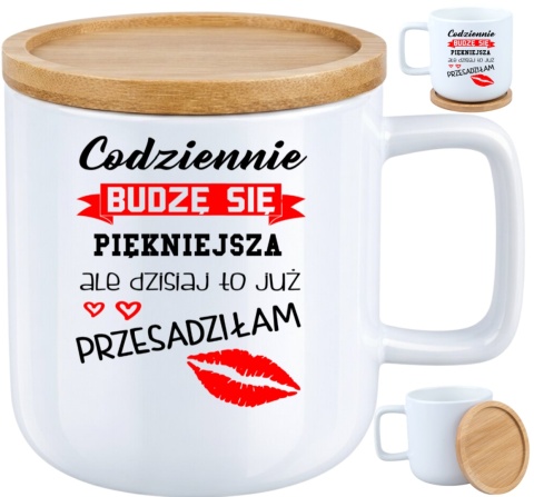 Kubek DUŻY z bambusową podstawką Prezent Dzień Kobiet dla Dziewczyny Żony