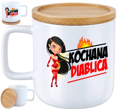 Kubek DUŻY z bambusową podstawką Prezent Dzień Kobiet dla Dziewczyny Żony