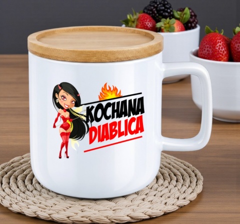 Kubek DUŻY z bambusową podstawką Prezent Dzień Kobiet dla Dziewczyny Żony