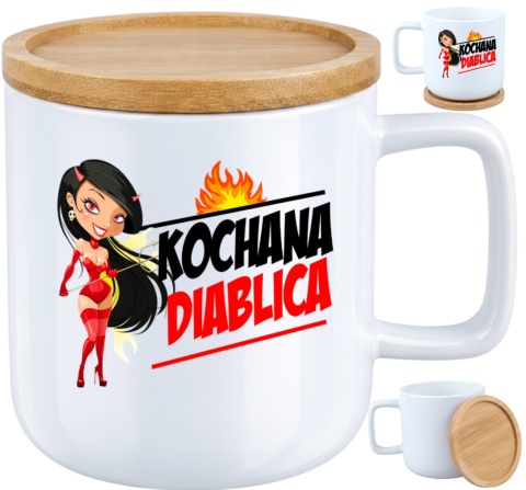 Kubek DUŻY z bambusową podstawką Prezent Dzień Kobiet dla Dziewczyny Żony