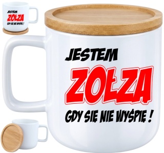 Kubek DUŻY z bambusową podstawką Prezent Dzień Kobiet dla Dziewczyny Żony