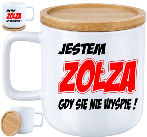 Kubek DUŻY z bambusową podstawką Prezent Dzień Kobiet dla Dziewczyny Żony