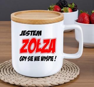 Kubek DUŻY z bambusową podstawką Prezent Dzień Kobiet dla Dziewczyny Żony