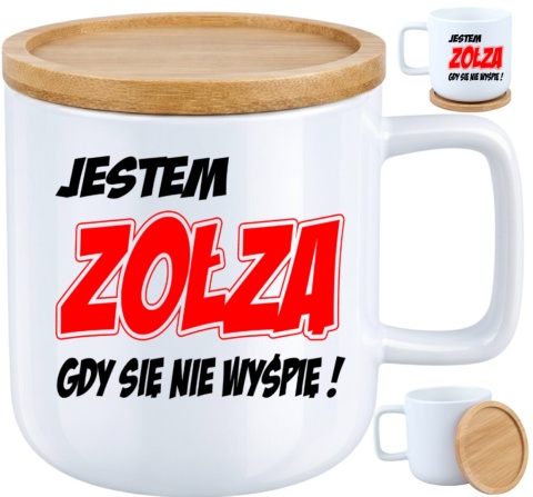 Kubek DUŻY z bambusową podstawką Prezent Dzień Kobiet dla Dziewczyny Żony