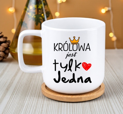 Kubek DUŻY z bambusową podstawką Prezent Dzień Kobiet dla Dziewczyny Żony