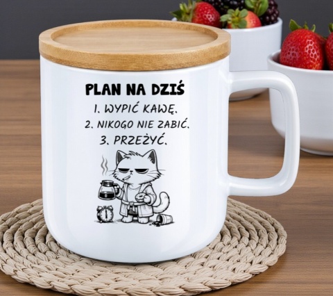 Kubek DUŻY z bambusową podstawką Prezent Dzień Kobiet dla Dziewczyny Żony