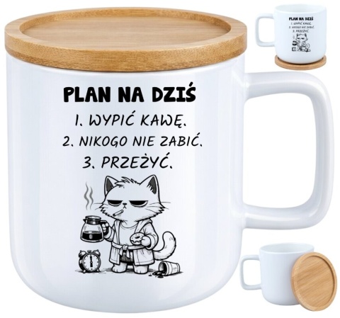 Kubek DUŻY z bambusową podstawką Prezent Dzień Kobiet dla Dziewczyny Żony