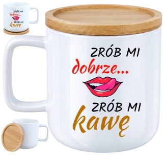 Kubek DUŻY z bambusową podstawką Prezent Dzień Kobiet dla Dziewczyny Żony