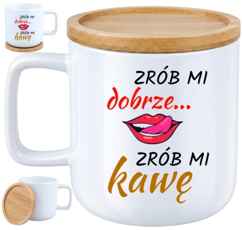 Kubek DUŻY z bambusową podstawką Prezent Dzień Kobiet dla Dziewczyny Żony