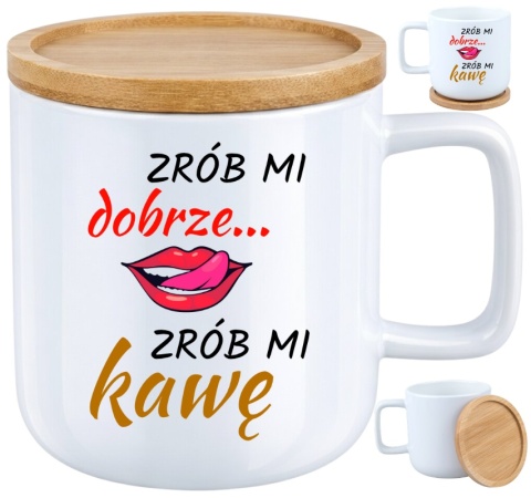 Kubek DUŻY z bambusową podstawką Prezent Dzień Kobiet dla Dziewczyny Żony
