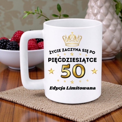 Kubek 400ml DUŻY z nadrukiem Super Prezent dedykacja na URODZINY 50 lat