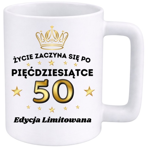 Kubek 400ml DUŻY z nadrukiem Super Prezent dedykacja na URODZINY 50 lat