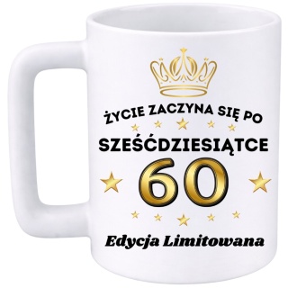 Kubek 400ml DUŻY z nadrukiem Super Prezent dedykacja na URODZINY 60 lat