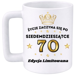 Kubek 400ml DUŻY z nadrukiem Super Prezent dedykacja na URODZINY 70 lat