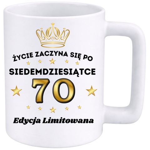 Kubek 400ml DUŻY z nadrukiem Super Prezent dedykacja na URODZINY 70 lat