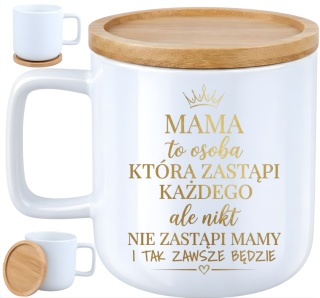 Kubek DUŻY z bambusową podstawką prezent dla MAMY Dzień Matki Mama Teściowa