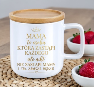Kubek DUŻY z bambusową podstawką prezent dla MAMY Dzień Matki Mama Teściowa