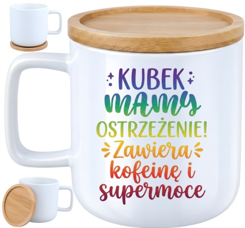 Kubek DUŻY z bambusową podstawką prezent dla MAMY Dzień Matki Mama Teściowa