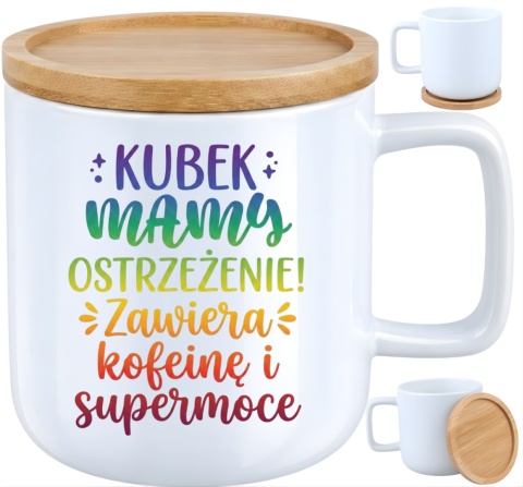 Kubek DUŻY z bambusową podstawką prezent dla MAMY Dzień Matki Mama Teściowa