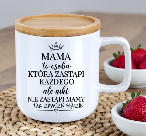 Kubek DUŻY z bambusową podstawką prezent dla MAMY Dzień Matki Mama Teściowa