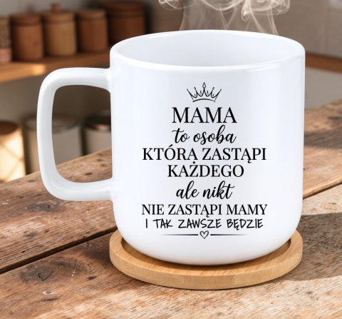 Kubek DUŻY z bambusową podstawką prezent dla MAMY Dzień Matki Mama Teściowa