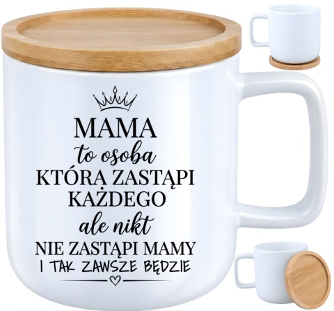 Kubek DUŻY z bambusową podstawką prezent dla MAMY Dzień Matki Mama Teściowa
