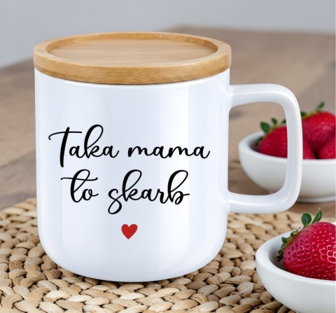 Kubek DUŻY z bambusową podstawką prezent dla MAMY Dzień Matki Mama Teściowa