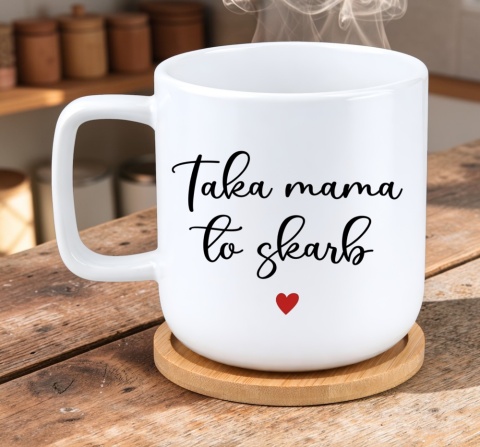 Kubek DUŻY z bambusową podstawką prezent dla MAMY Dzień Matki Mama Teściowa