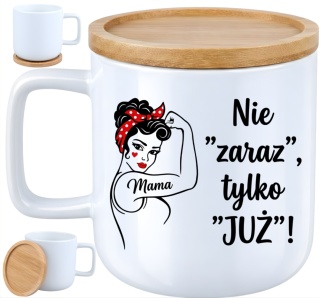 Kubek DUŻY z bambusową podstawką prezent dla MAMY Dzień Matki Mama Teściowa