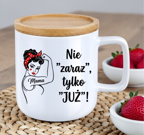 Kubek DUŻY z bambusową podstawką prezent dla MAMY Dzień Matki Mama Teściowa