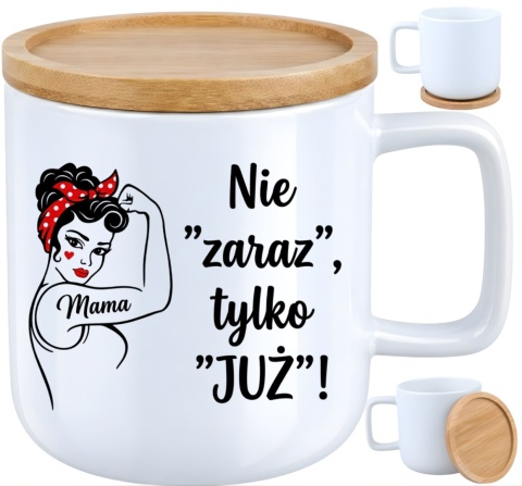 Kubek DUŻY z bambusową podstawką prezent dla MAMY Dzień Matki Mama Teściowa