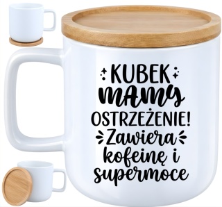 Kubek DUŻY z bambusową podstawką prezent dla MAMY Dzień Matki Mama Teściowa
