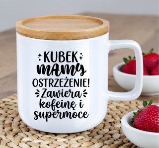Kubek DUŻY z bambusową podstawką prezent dla MAMY Dzień Matki Mama Teściowa