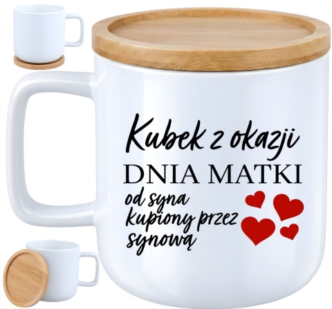 Kubek DUŻY z bambusową podstawką prezent dla MAMY Dzień Matki Mama Teściowa