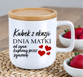 Kubek DUŻY z bambusową podstawką prezent dla MAMY Dzień Matki Mama Teściowa