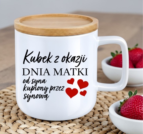 Kubek DUŻY z bambusową podstawką prezent dla MAMY Dzień Matki Mama Teściowa