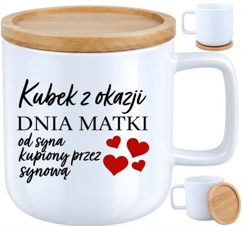 Kubek DUŻY z bambusową podstawką prezent dla MAMY Dzień Matki Mama Teściowa
