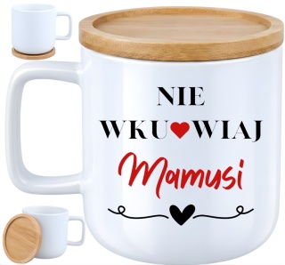 Kubek DUŻY z bambusową podstawką prezent dla MAMY Dzień Matki Mama Teściowa