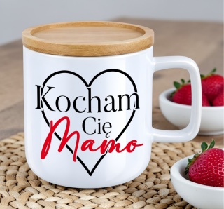 Kubek DUŻY z bambusową podstawką prezent dla MAMY Dzień Matki Mama Teściowa