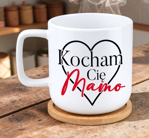 Kubek DUŻY z bambusową podstawką prezent dla MAMY Dzień Matki Mama Teściowa