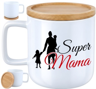 Kubek DUŻY z bambusową podstawką prezent dla MAMY Dzień Matki Mama Teściowa