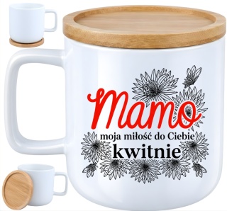 Kubek DUŻY z bambusową podstawką prezent dla MAMY Dzień Matki Mama Teściowa