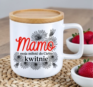 Kubek DUŻY z bambusową podstawką prezent dla MAMY Dzień Matki Mama Teściowa