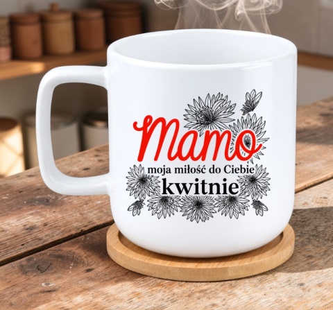 Kubek DUŻY z bambusową podstawką prezent dla MAMY Dzień Matki Mama Teściowa